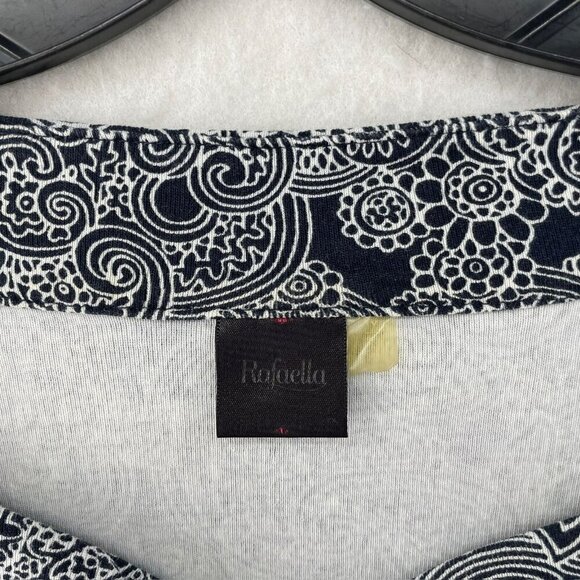 Rafaella Blouse Womens 1X Black White Paisley V Neck Cap Sleeve Knit Pullover - Picture 8 of 11